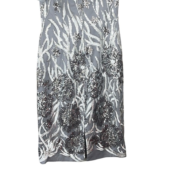 New JS Collections Lyra Sequin Embroidered Silver Flutter Sleeve Midi Dress 0 - Picture 7 of 15